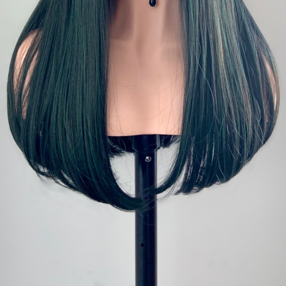 “Put On & Go” Black & Green Synthetic Wig with Bangs - Picture 2 of 7